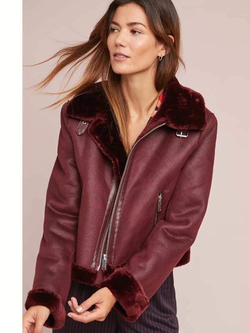 Anthropologie Costello Faux Suede Fur Trim Jacket